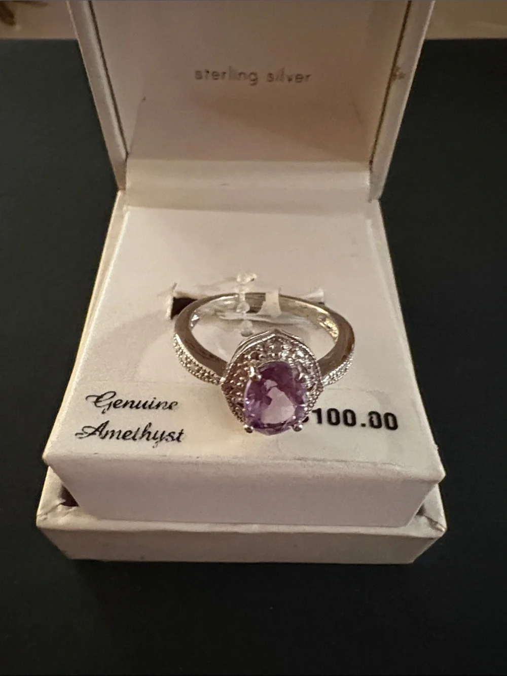 Sterling Silver Amethyst Halo Ring - Purple Gemstone